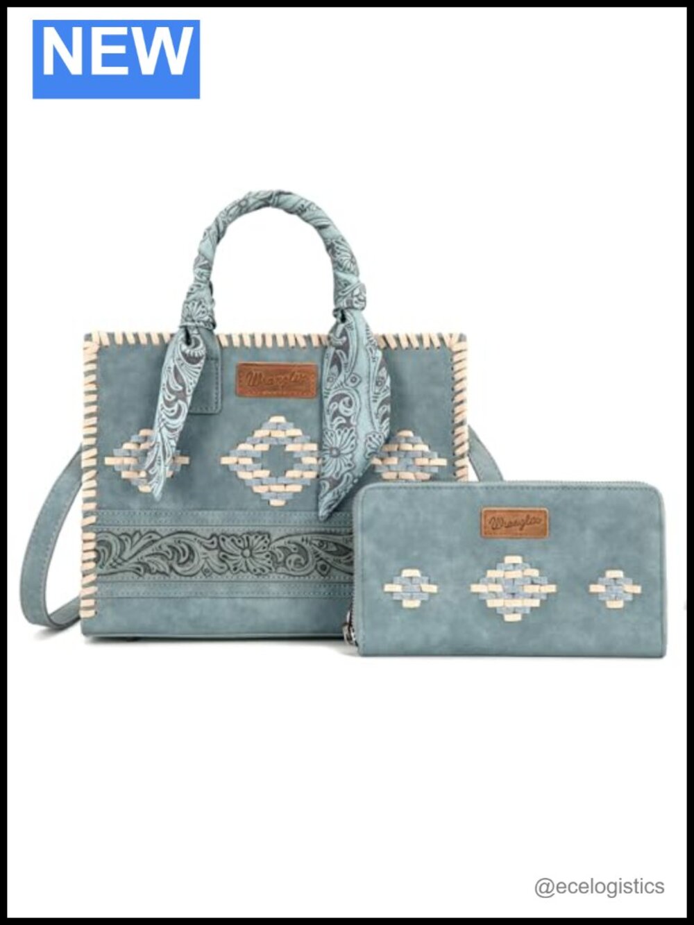 Tooling Tote Satchel with Scarf and Wristlet Wallet Set